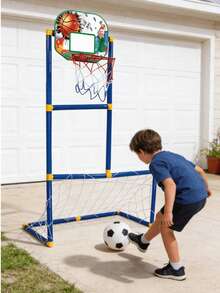2-In-1 Kids Basketball & Soccer Set, Includes Portable Basketball Hoop + Soccer Goal, Air Pump, Basketball & Soccer Ball, Indoor & Outdoor Sports Game For Family Party, Suitable For 3-12 Years Old Boys & Girls, Holiday & Birthday Gift