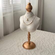 1pc Elegant Velvet Jewelry Display Stand, Gold Base - Floral Pattern, Desktop Organizer Tray, Ideal For Necklaces, Bracelets And Accessories, Retail Or Home Decor, Necklace Holder | Floral Pattern Stand | Wooden Base, Sturdy And Durable,Room Decor - Multicolor - View 12