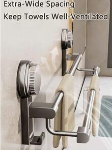 1个吸盘式双杆毛巾架，交错式设计，30/40/50/60厘米可调节尺寸 | 完美满足全家需求，灰色免钻孔浴室毛巾收纳架，交错式双杆设计（通风良好），两用：毛巾架和拖鞋架，无损墙面安装 - 可重复使用，浴室，毛巾架，毛巾杆，浴室收纳 - 彩色 - 查看 4