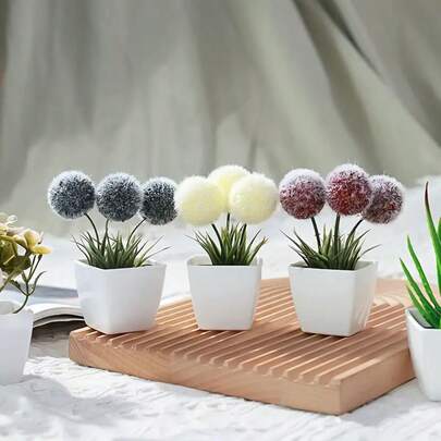 3pcs Artificial Mini Potted Green Plants Set, With Pot Bottoms, Realistic Details, No Maintenance Required. Ideal For Home, Office Desk, Shelves And Seasonal Dining Table Centerpieces, Easily Adds Liveliness To The Environment.