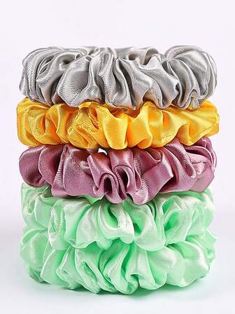 5条装多功能多色缎面发圈，直径2.75英寸，可拉伸至9.8英寸，高品质女士发绳