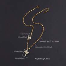 1pc Simple Classic Initial Cross Crown Pendant Golden Stainless Steel Bead Chain Necklace For Women - Yellow Gold - View 2