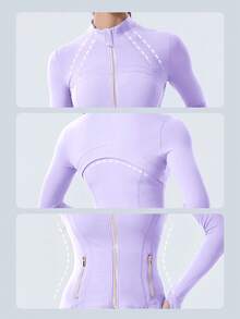Women's Long Sleeve BBL Jacket With Pockets And Thumb Holes, Running Workout  Activewear Top - Tím nhạt Ether/Vàng - Xem 3