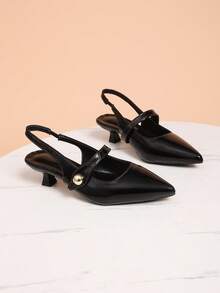 Women's Fashion Pointed Toe Bowknot Slip On Mules, Comfortable Versatile High Heel Backless Sandals, Summer - Black - View 3