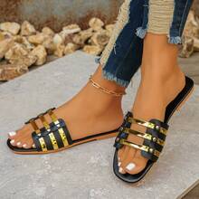 Women's 2026 Summer New Flat Slippers, Fashion Outdoor Versatile Fairy Style Strap Sandals - Black - View 2