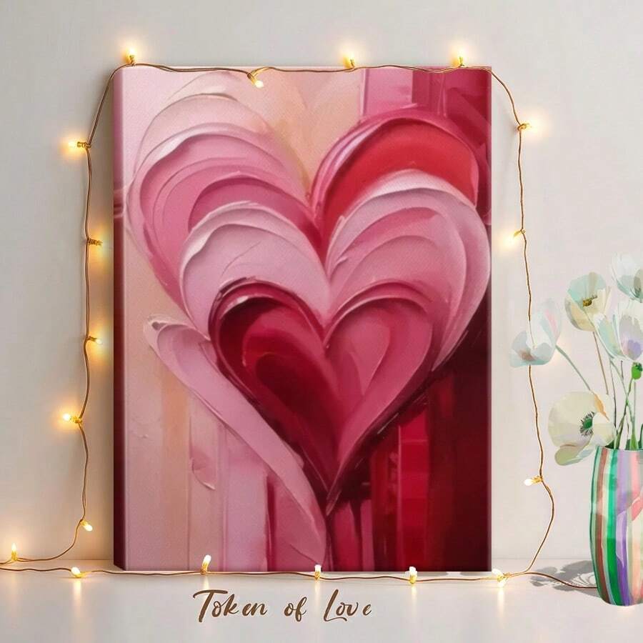 1pc Framed Wall Art, Wrapped Canvas Poster Vintage Prints, Valentine Pink, Heart Shape, Abstract Design, Paint Texture - Abstract, Abstract Art, Creative Interpretation, Smooth Texture Style, Perfect Gift Decor, Wall Art for Living Room Bedroom Office, Hanging Hardware Included - Wrapped Framed Canvas, Vertical - Lienzo enmarcado - Ver 1