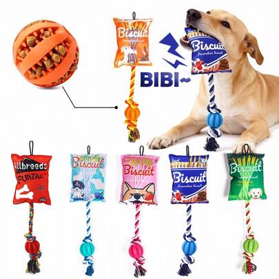 1 pieza Juguete con sonido y nudos para mascotas, incluye dispensador de vocalización/alimentos/diseño anudado, satisface las necesidades de juego y alimentación del perro, mejora el entretenimiento individual de la mascota, el diseño de cuerda permite tirar y jugar al tira y afloja, ejercita la fuerza de mordida y la coordinación de la mascota, cultiva el enfoque de la mascota, ayuda con la limpieza de los dientes y el cuidado bucal, suministros para mascotas, juguete para mascotas, juguete multifuncional para mascotas