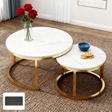 Nesting Coffee Tables Set Of 2 Round Stacking Sofa Side Tables For Living Room - White - View 11