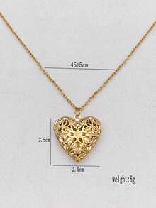 Romantic Heart Locket Pendant Openable Female Silver Color Funky Jewelry Photo Frame Charm Necklace For Women Men Jewelry Gift - Yellow Gold - View 4