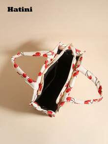 HATINI Autumn And Winter New Cherry Print Handbag, Quilted Cotton Fluffy Small Square Bag, Wide Shoulder Strap Casual Fashion Shoulder Bag Crossbody Bag, Suitable For Girls To Work, Commute, Date, Shopping, Leisure, Vacation, Thanksgiving, Halloween Gift Recommendation - 紅白色 - 查看 6