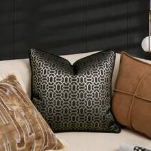 1pc Black Gold Geometric Pillow Case Room Decor Jacquard Cushion Cover 30x50 45x45 50x50 Design Sofa Pillow Cover Bedroom Livingroom Decorative Pillowcase - Black - View 1