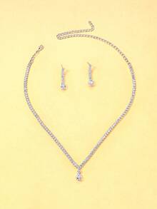 3 件简约优雅方晶锆石首饰套装，项链，适合日常佩戴、婚礼、派对、生日、节日 - 銀色 - 查看 2