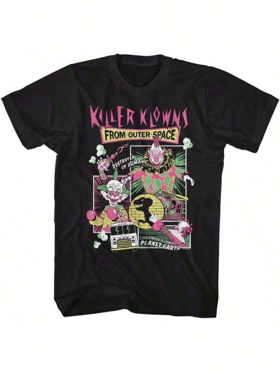 Killer Klowns From Outer Space Movie Collage Destroyer Of Humans Men's T Shirt. - màu đen - Xem 1