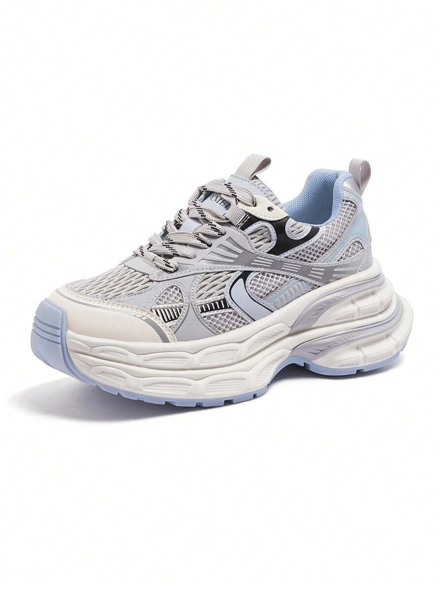 CAMEL CROWN Damskie buty outdoorowe, trampki, Silver Moon Mango Edition, grube podeszwy, podwyższające, oddychające, klasyczne, masywne trampki - Szary/Niebieski - Zobacz 1