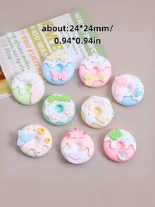 10/30个随机混合迷你彩色亮面马卡龙和甜甜圈手工DIY首饰配件，奶油色树脂工艺材料 - 卡通款 - 查看 7