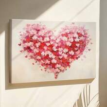 1pc Valentine Wall Art, Token Of Love, A Pink Framed Wall Art, Wrapped Canvas Poster Vintage Prints, Hearts Collage, Love Symbolism, Birthday Party Decor, Decorative Wall Art for Living Room Bedroom Office, Hanging Hardware Included - Wrapped Framed Canvas, Horizontal - Lienzo enmarcado - Ver 3