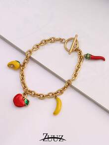 1pc Bohemian Style Stainless Steel Bracelet, Women's Mango, Banana, Apple, Chili Pendant Bracelet, Party Gift Fruit Pendant Chain Bracelet, Suitable For Women's Daily Wear - Bracelet - View 3