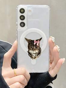 1pc Adorable Cat With Pink Bowknot Pattern Magnetic Phone Case Cute Animal Aesthetic Kawaii Style For Pet Lovers Birthday Graduation Holiday Anniversary Compatible With Samsung Galaxy S26Ultra S26Plus S26 S25 S24 S23 S22 Plus FE Edge A56 A54 A36 A35 17promax  Air 17pro 17 16E 16 15 14 13 12 11 X XS XSMAX Plus Pro Case - 無色 - 查看 12