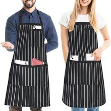 2 Pack Stripe Kitchen Apron For Men Women Adjustable Bib Apron With 3 Pockets Chef Apron For CooFKing BaFKing BBQ - Black - 查看 2