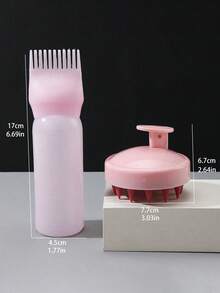 Set de 2 piezas: 1 botella rellenable para limpieza en seco/champú/tinte/permanente, y 1 cepillo masajeador de cuero cabelludo húmedo y seco 2 en 1/cepillo de champú, apto para hombres y mujeres - Morado - Ver 7