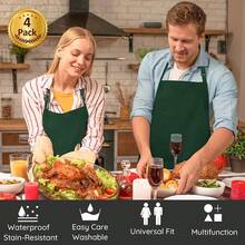 4 Pack Chef Apron, Waterproof Apron, Adjustable Apron With 2 Pockets For Men Women, Apron For CooFKing BaFKing Restaurant(Green) - Màu xanh lá - Xem 3