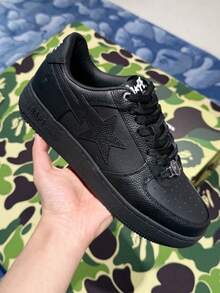 A BATHING APE Leather Classic Comfortable Low-Top Fashion Sneakers, Unisex - Black - View 3