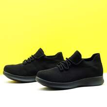 女士纯白色针织套脚运动鞋，休闲轻便透气舞蹈鞋 - 黑色 - 查看 6