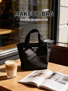 Prada Bolsa de maquillaje portátil de alta gama para mujeres, organizador de cosméticos de gran capacidad para viajes - Negro - Ver 3