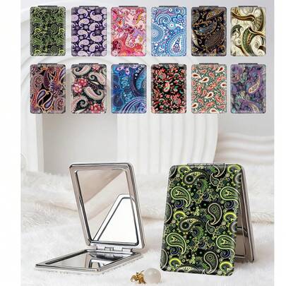 1 chiếc gương trang điểm nhỏ gọn kiểu Bohemian họa tiết hoa, có thể gập lại, nhẹ, mỏng, tiện dụng, chất liệu da PU bền, phù hợp cho nhiều dịp như du lịch, tiệc tùng, công sở, trường học, phù hợp cho mọi lứa tuổi.