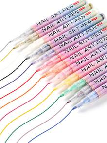 FULL BEAUTY 12 bút vẽ móng nghệ thuật graffiti khô nhanh, chống thấm nước, màu kim loại vàng, bạc, đen, trắng, hồng, bút vẽ móng nghệ thuật graffiti gel UV, thiết kế DIY, đường nét trừu tượng, dụng cụ làm móng acrylic, vật tư làm móng. - Nhiều màu - Xem 7