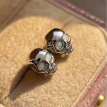 1pair Fashionable And Gothic Skull Synthetic Opal Decoration Earrings For Women/Men Suitable For Daily Wear Unique High-End Quality And Durable Earrings Music Festival Party Anniversary Gift Couple's Gift Christmas Day Valentine's Day Jewelry Gift For Her - Gold - View 8