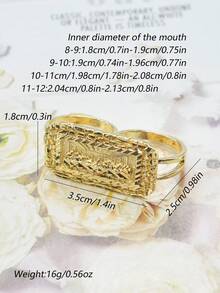 1枚时尚嘻哈风“最后的晚餐”双指戒指，镂空连指设计，适合男士日常佩戴和派对，是万圣节、圣诞节、复活节、送给男友的绝佳礼物。 - 金色 - 查看 9