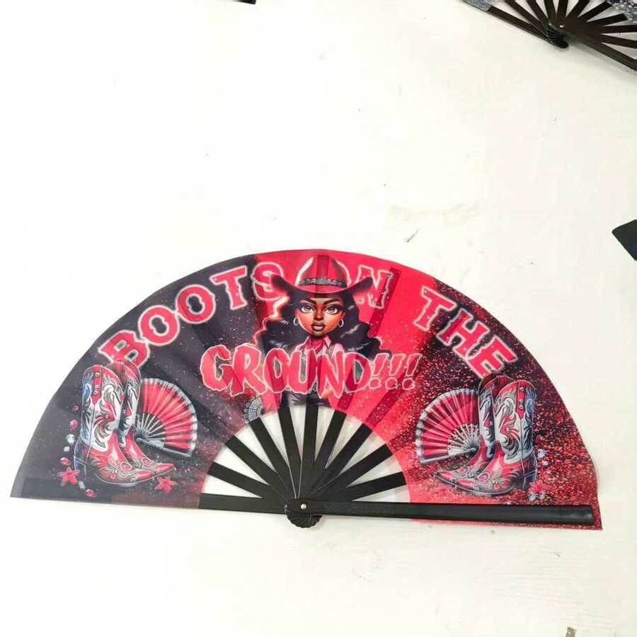 13 Inch Boots On The Ground Hand Fan, Where There Is A Fan Folding Fan, Slap Slap Fan, For Line Dance Unique Oriainal Pattern, Suitable For Party Props, Perfect Gift, Suitable For Line Dance Lovers. Clack Fan, For Bounce Fan, Denim Fan. Chinese Decorations - 13英寸 - 查看 1