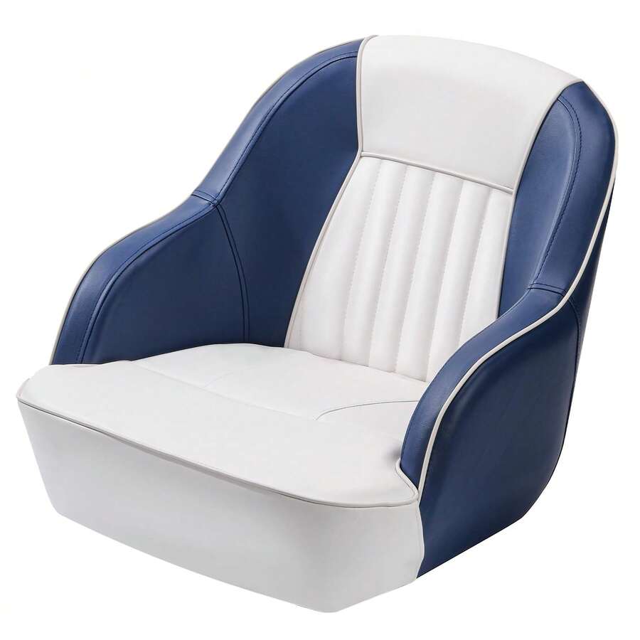 Pontoon Captain Bucket Seat With Thickened Sponge Padding, High Back Waterproof Boat Cabin Chair Boat Seats With Curved Armrest & Standard Mounting - Royal Blue - View 1