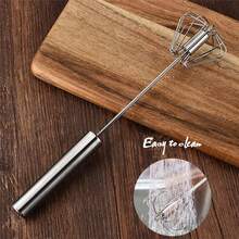 1pc Stainless Steel Egg Whisk, Hand Push Rotary Whisk Blender, Versatile Milk Frother, Hand Push Mixer Stirrer For Blending, Whisking, Beating & Stirring (12.79in) - Silver - View 5