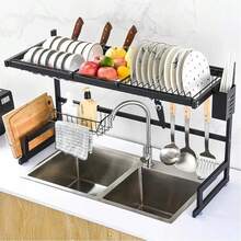 1peça 65cm Organizador de Cozinha de Aço Inoxidável Preto de Camada Única para Secar Louça - Acessórios Totais Incluídos, Adequado para Tigelas/Pratos/Cubertos, Presente Ideal de Natal - Preto - Visão 9