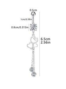 1pc Elegant Cubic Zirconia Heart Shaped Navel Piercing Ring, Suitable For Women's Daily, Date, Party Wear - Silver - View 5