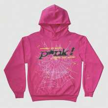SP5DER Hoodie Cobweb Pattern Spider Worldwide Tracksuit Unisex Sweatshirt Men Women Graphic Outwear, Tracksuit Pullover Sweatshirt For Women Men Matching Hoodies For Couples - Rose red/set - 查看 3