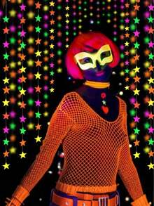 4pcs Extra Large Glow In The Dark Party Supplies, Neon Party Decorations, 3.3 X 6.6 Ft Purple, Yellow And Orange Star Metallic Tinsel Curtains, Photo Backdrop, Birthday Party Decor, Each Length 4m/13.12ft - Multicolor - View 2