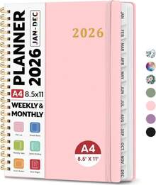 2026 Planner 8.5" X 11", Weekly And Monthly Calendar Planner Book, January 2026 - December 2026, Hardcover Spiral Planner With Monthly Tabs, Notes Pages, Perfect For Women &Amp; Men, A4 - Pink - ColorB - 查看 1