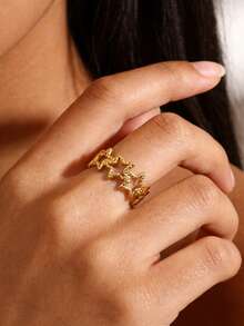 1枚不锈钢镀18K金极简五角星开口戒指，适合女性日常佩戴 - 彩色 - 查看 2