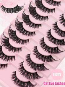 10 Pairs Cat Eye Tail Elongated Eyelashes Natural Look Wispy Faux Mink Lashes Fluffy Soft False Eyelashes Natural Makeup Strip Lashes,Lashes,Eyelashes,Fake Lashes,The End Of The Eye Is Elongated And Can Be Reused. - Cat Eye Lashes - View 3