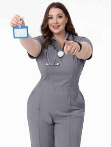 cimmuovere 2pcs Solid Color Pocket Top And Pants Pajama Set