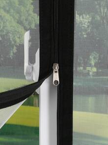 Window Screen Mesh With Zipper Opening - Self-Adhesive Hook And Loop Installation, No-Drill Anti-Mosquito Net For Windows - Black - View 3