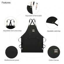 Delantal Dulabi, delantal de chef ajustable para mujeres y hombres con bolsillos grandes, delantal de cocina CooFKing con correas en la espalda - Negro - Ver 3
