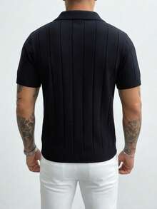 GRDR Chemise à manches courtes côtelée de couleur unie pour hommes, convenant aux tenues d'affaires, aux dîners et aux looks classiques en été - Noir - Voir 5