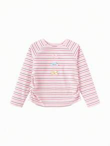 Balabala Camiseta de manga larga para niñas, cuello redondo, tela suave, colorida, cómoda de usar, adecuada para el uso diario en primavera - Tonos rojos y blancos. - Ver 2