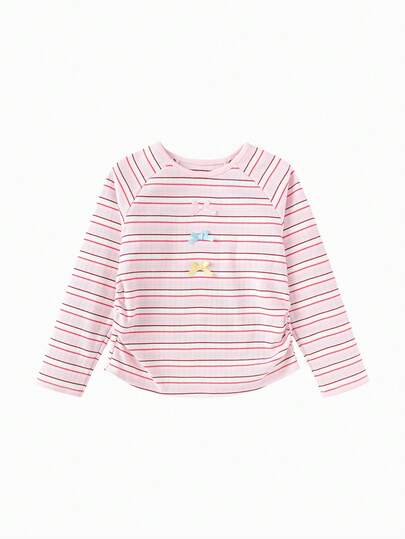 Balabala Girls' Long Sleeve T-Shirt, Round Neck, Soft Fabric, Colorful, Comfortable Wear, Suitable For Spring Daily Wear