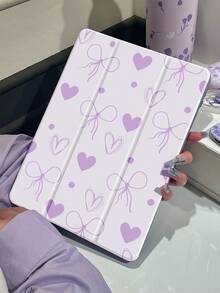 一款可爱的卡通动漫紫色蝴蝶结爱心图案双面亚克力透明水晶后盖，防震，适用于iPad 7、8、10代（10.2英寸），内置笔槽，支持睡眠/唤醒功能，是理想的圣诞节和新年礼物。 - 彩色 - 查看 2