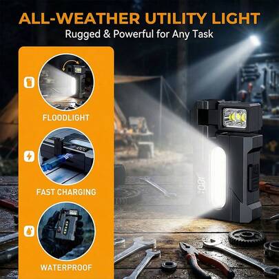 1pc Portable Multi-Angle Magnetic Work Light, 270° Rotation, USB-C Rechargeable, Suitable For Outdoor Emergency Camping, Work Lighting And Home Emergency Use